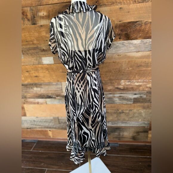 MSK Zebra Animal Print Sheer A-Line tie Dress black liner - Picture 4 of 10